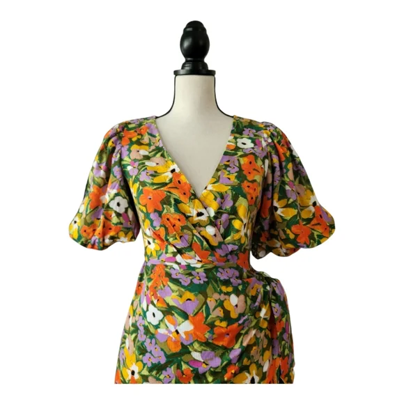 Petal & Pup Flourish Puff Sleeve Mini Wrap Dress Size XS New - Picture 3 of 8